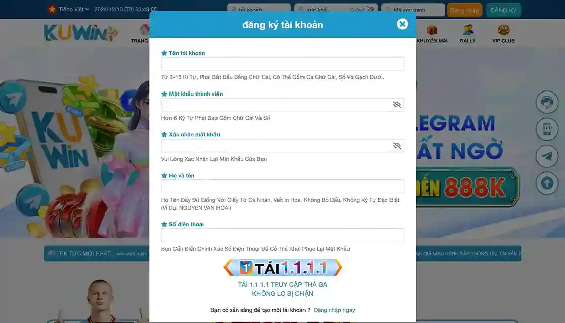 Cách đăng nhập KUWIN login